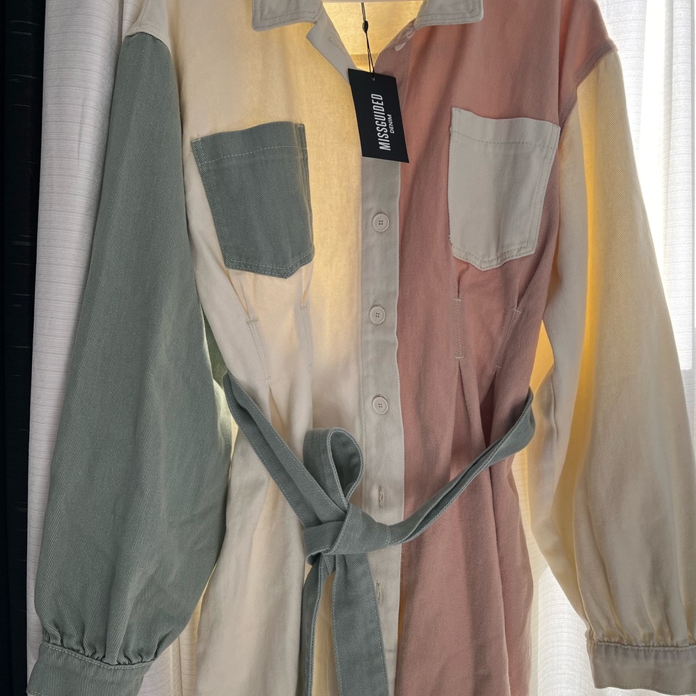Missguided Cream Button-Up Dress